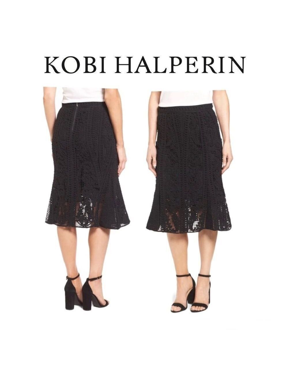 KOBI Halperin Black Courtney Crochet Lace Skirt Sz 8